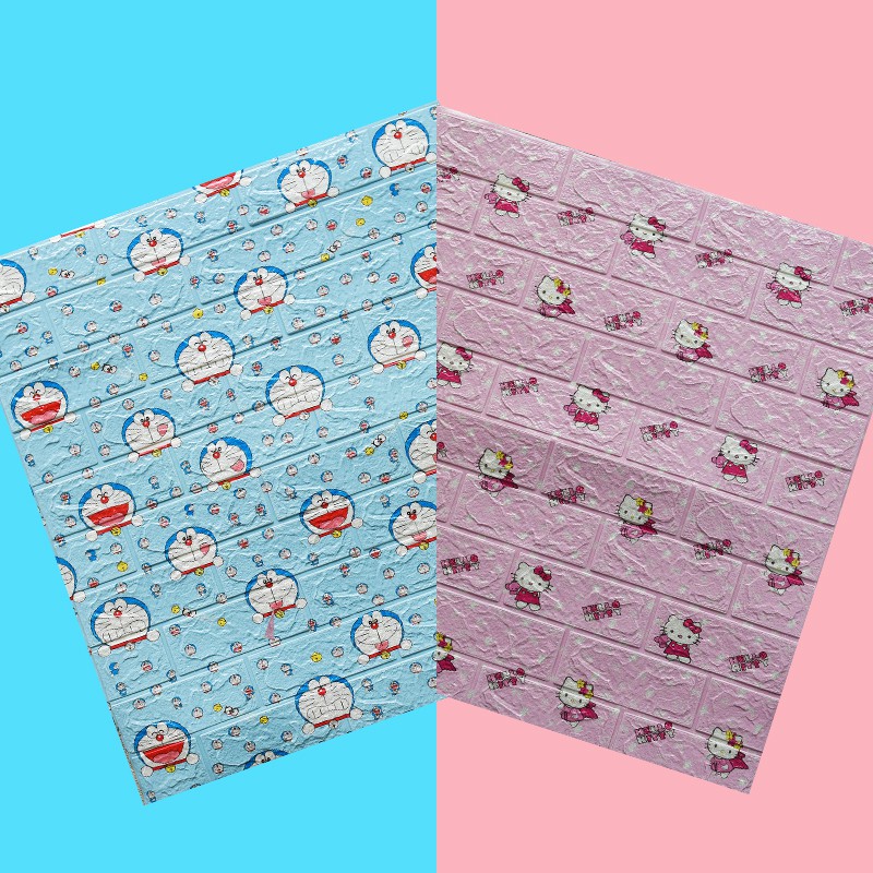 Miếng dán tường  hình Hello Kitty Doraemon hoạt hình -dạng vân gạch - Hoạt hình ngộ nghĩnh siêu ku te