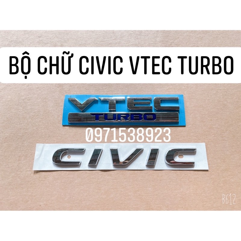 logo chữ CIVIC VTEC TURBO dán đuôi xe 2016-2021