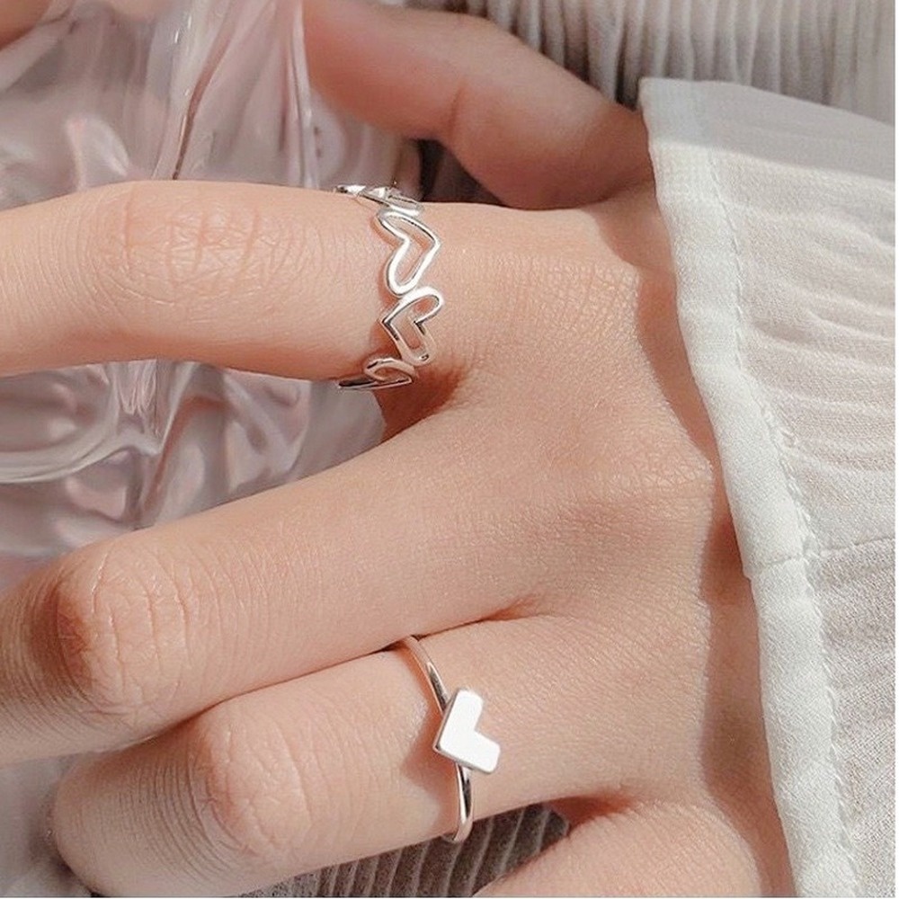 Bộ Nhẫn Hở Hình Trái Tim Rỗng Dễ Thương Có Thể Điều Chỉnh Thời Trang Cho Nữ