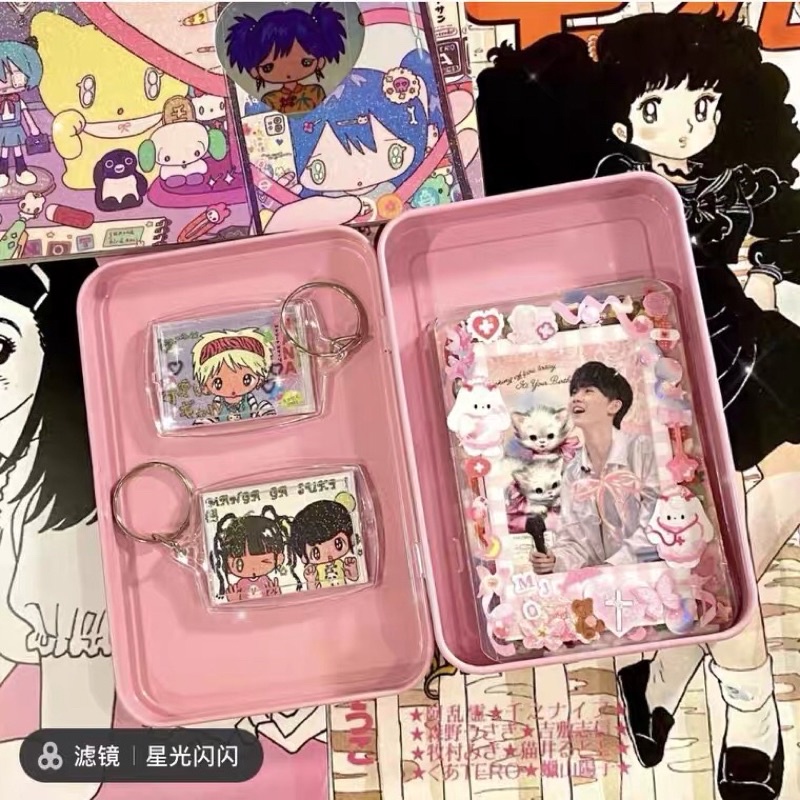 Hộp thiếc hồng đựng card/stickers/sleeve....