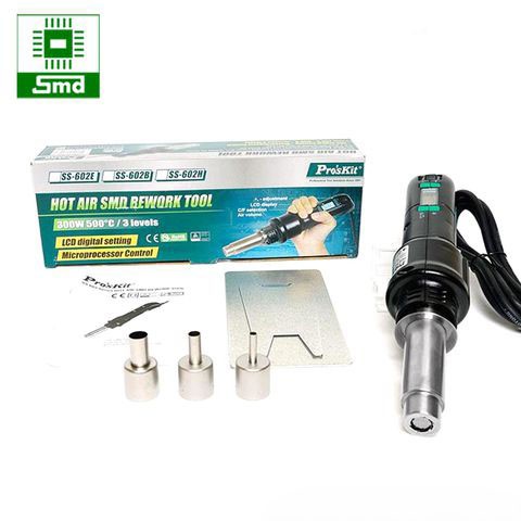 Máy khò cầm tay Pro'sKit SS-602H Chỉnh nhiệt hiển thị nhiệt độ LCD, Máy khò tháo linh kiện điện tử dán SMD 220V 300W