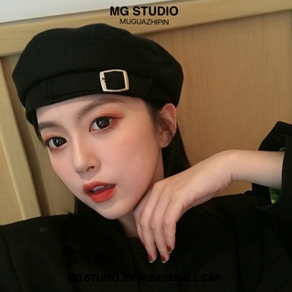 Nón Beret Màu Trơn Phối Khóa Sắt Thời Trang Retro Nhật Bản