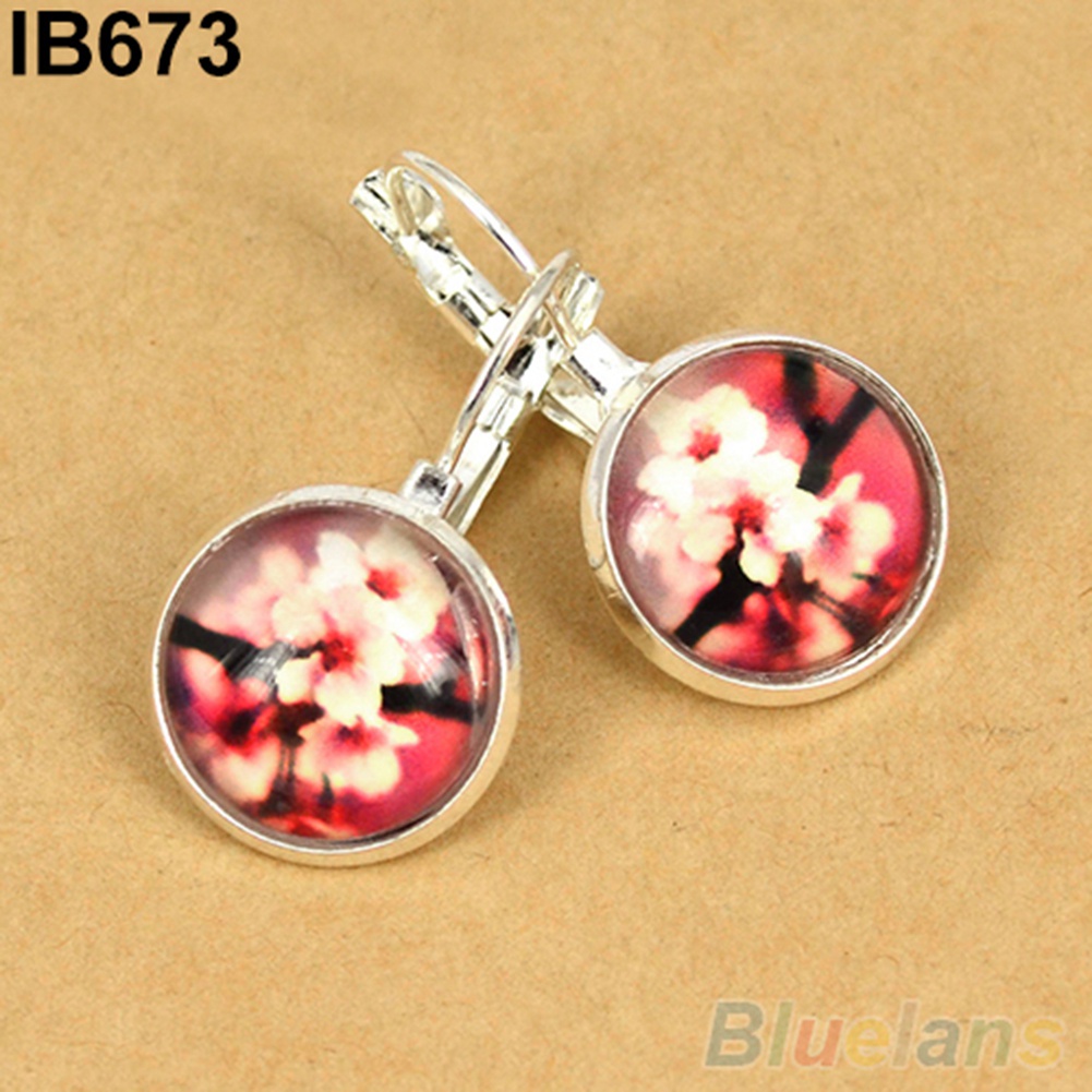 Khuyên tai mạ bạc mặt tròn họa tiết thiên hà nhiều màu sắc đa dạng