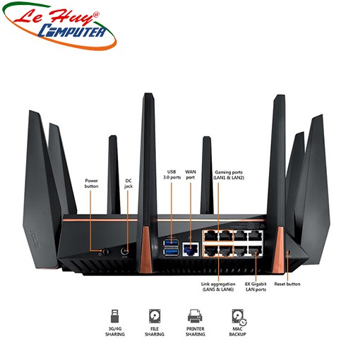 Router Wifi 8 Ăng-Ten 3 Băng Tần Chuẩn Asus GT-AC5300 AC-5300 (2167Mbps) - Hàng Chính Hãng