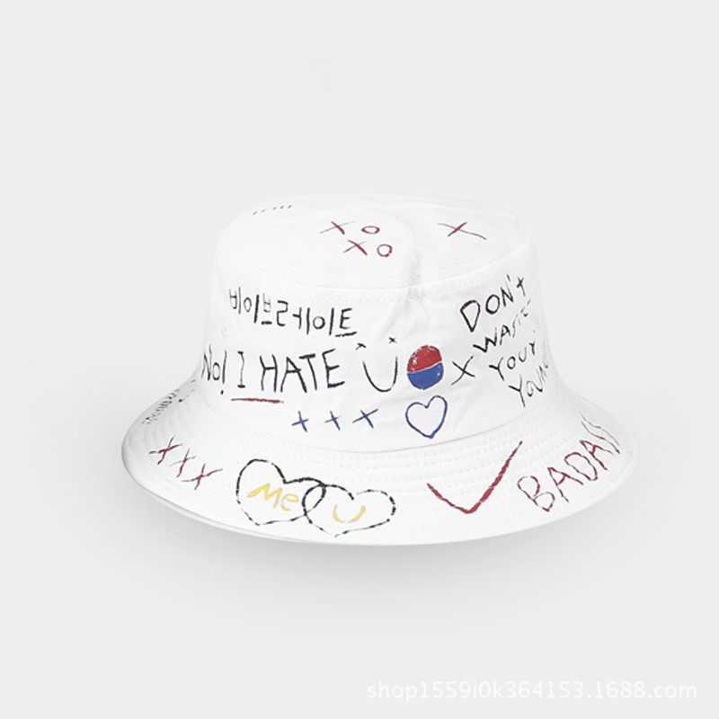 Nón bucket vành tròn -  mũ vải họa tiết chữ grafity vetement Hàn Quốc, phù hợp cho cả nam và nữ