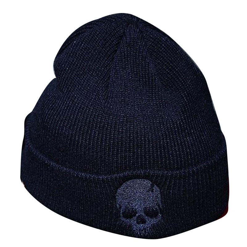 Mũ Beanie Dệt Kim Dày Dặn Giữ Ấm Tai Thêu Họa Tiết Bộ Xương Phong Cách Punk Tinh Tế