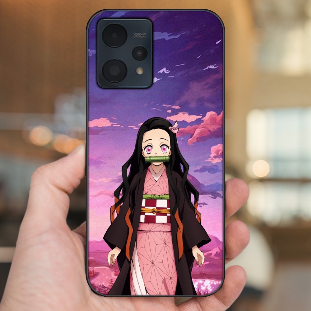 Ốp lưng Realme 9, 9 Pro, 9 Pro Plus viền đen in hình Nezuko Kimetsu no Yaiba