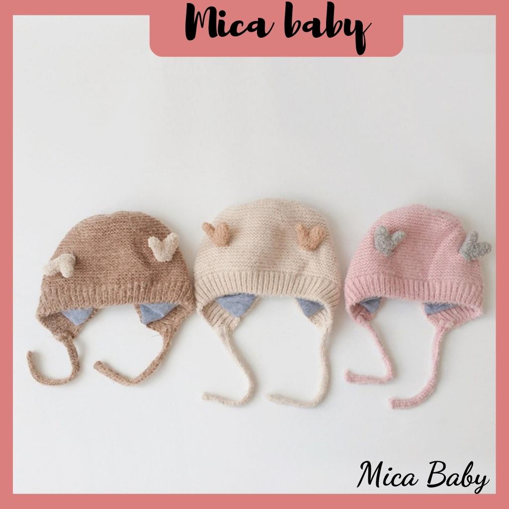 Mũ len cột dây sừng nai nhỏ xinh xắn cho bé Mica baby ML48