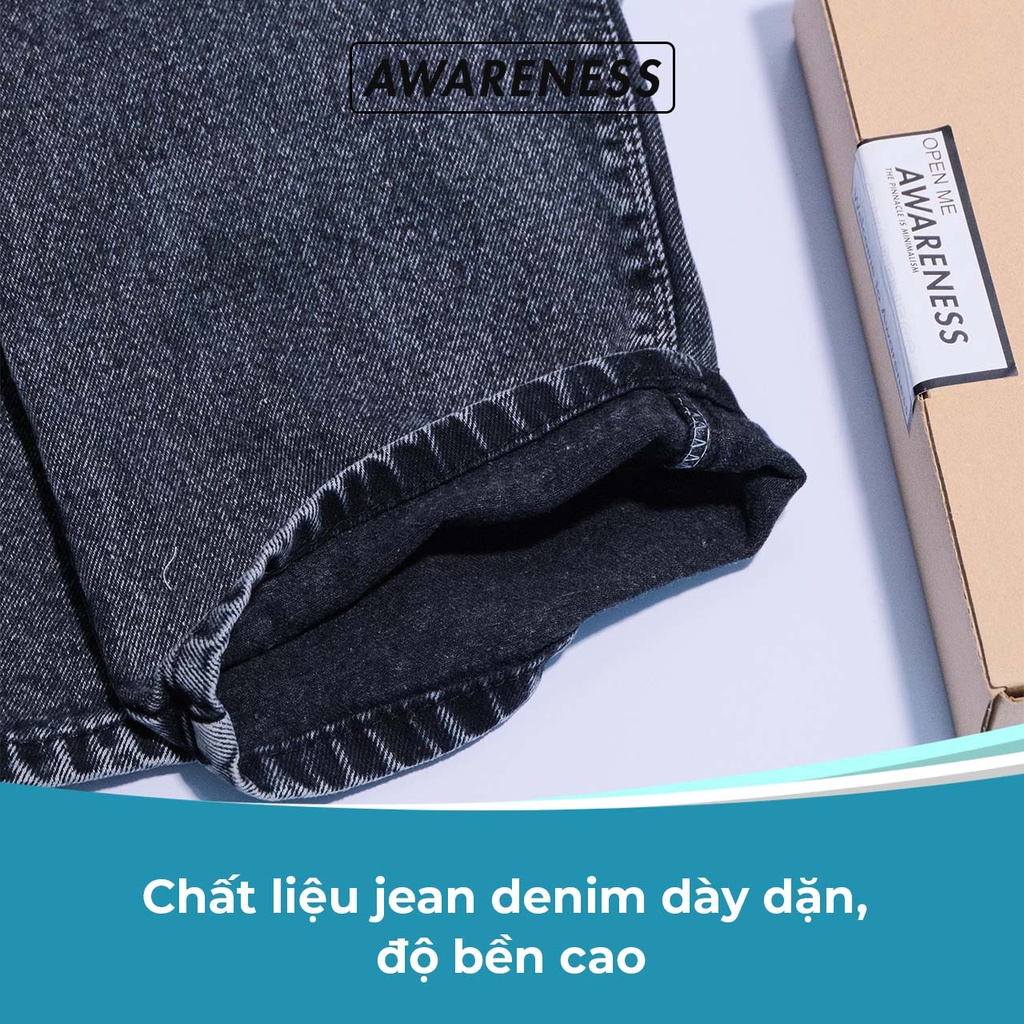 Quần jean nam ghi xám baggy ống rộng chất denim dày dặn dễ phối đồ phong cách Hàn Quốc J30 - jean baggy AWARENESS