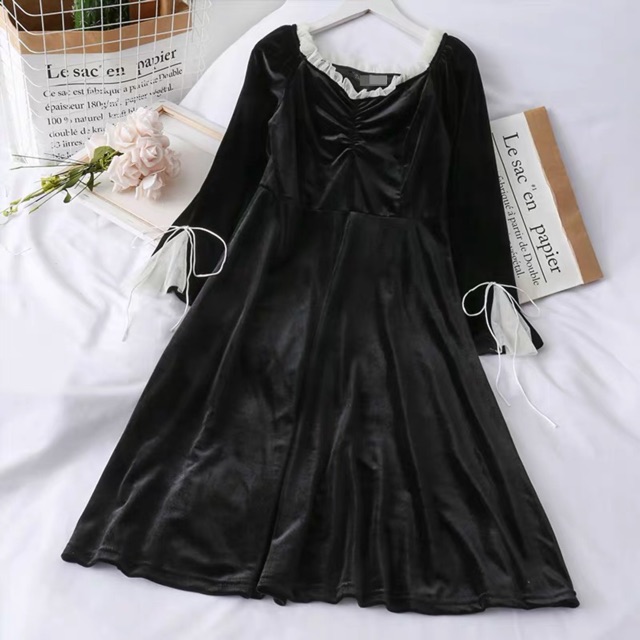 Đầm nhung đen phối thắt nơ siêu sang chảnh kèm ảnh thật👑👑 | BigBuy360 - bigbuy360.vn