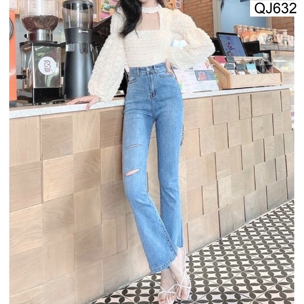 Quần jean ống loe rách gối QJ632