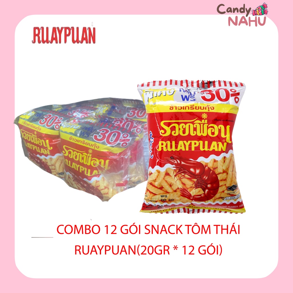 Combo 12 gói Snack Tôm Thái Ruay Puan gói 20g 12goi