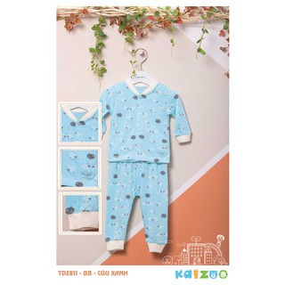 Quần áo sơ sinh Bộ Kaizoo Cài Nút Giữa Hình Cừu Bamboo Màu Xanh Size 0 - 24 Tháng