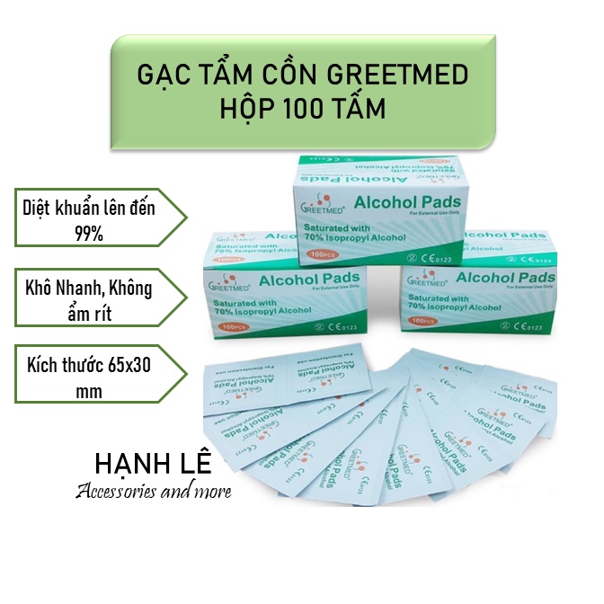 100 miếng Gạc tẩm cồn, bông tẩm cồn Greetmed giúp làm vệ sinh tay nhanh chóng, lau sát khuẩn tiện lợi dễ mang theo
