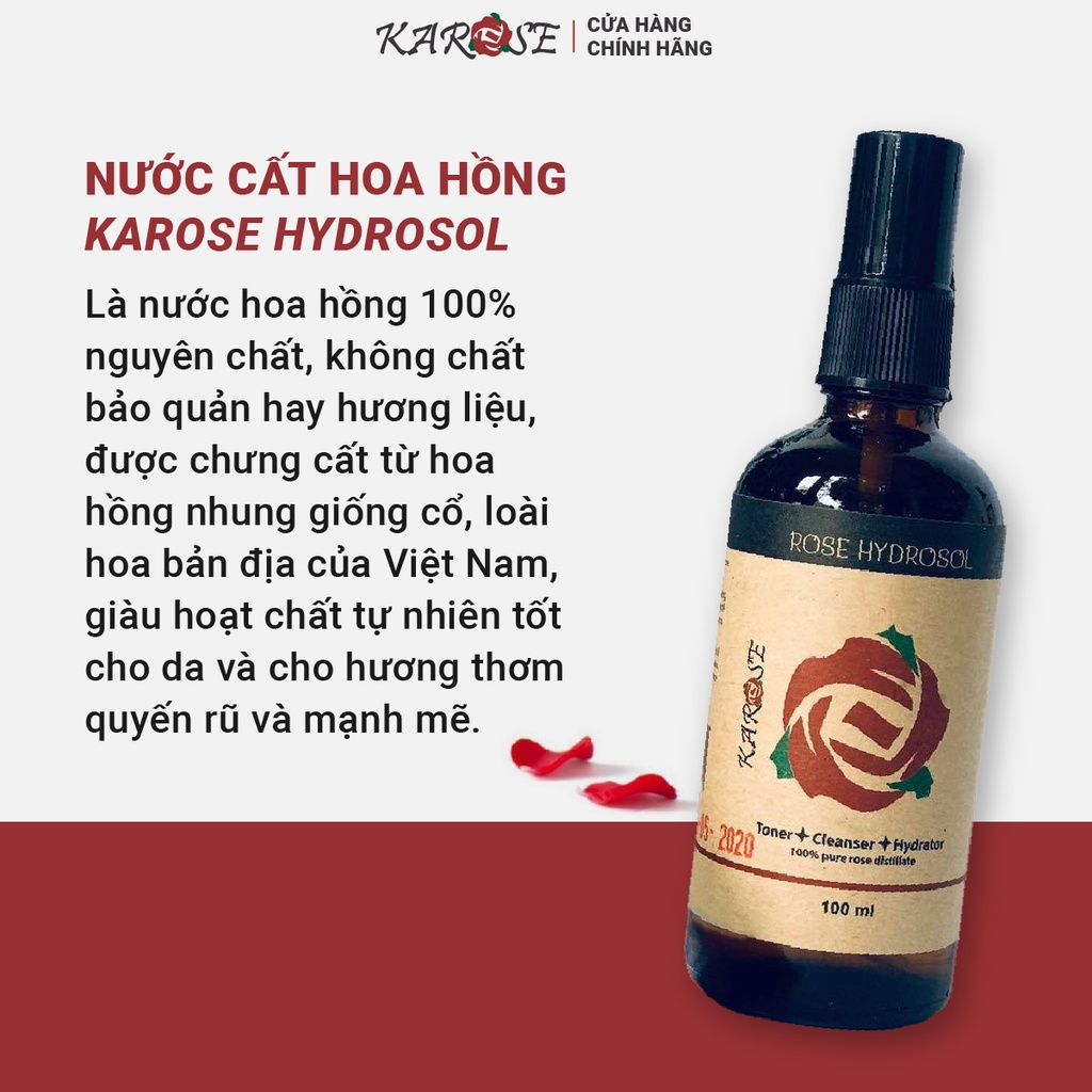 (DATE MỚI NHẤT, 100ml) Nước hoa hồng Karose Hydrosol toner 100% nguyên chất, không gây kích ứng