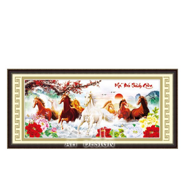 Tranh thêu chữ thập mã đáo thành công 8 con ngựa 3D Ailuo AL53458 AL53589_chưa thêu