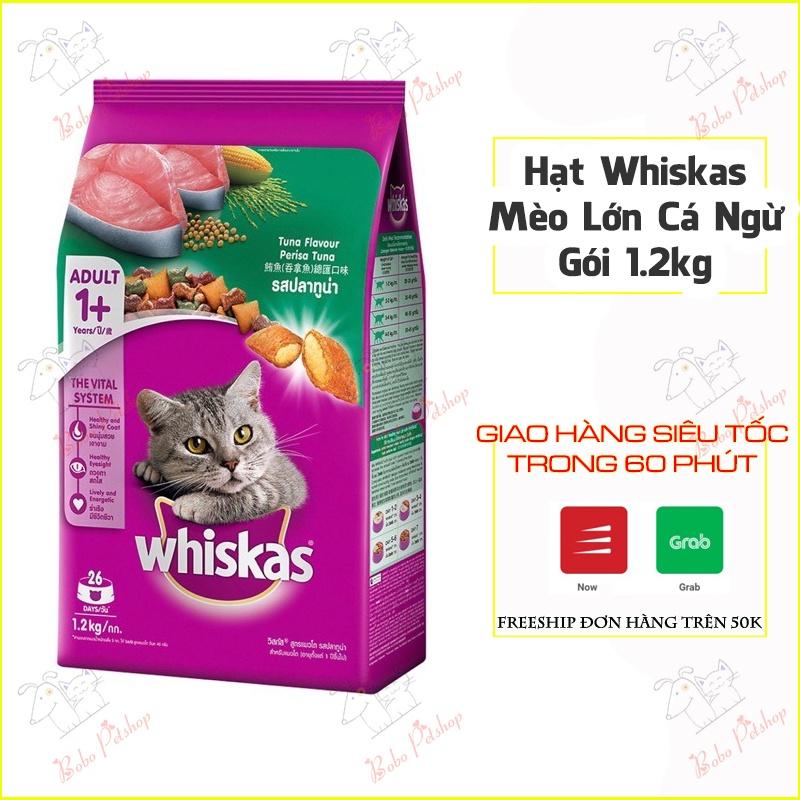 [NHÂN MỀM] Thức Ăn Cho Mèo Lớn Whiskas Hạt Mèo Lớn Whiskas Vị Cá Ngừ Gói 1.2kg Béo Ngậy - Bobo Pet Shop Hà Nội