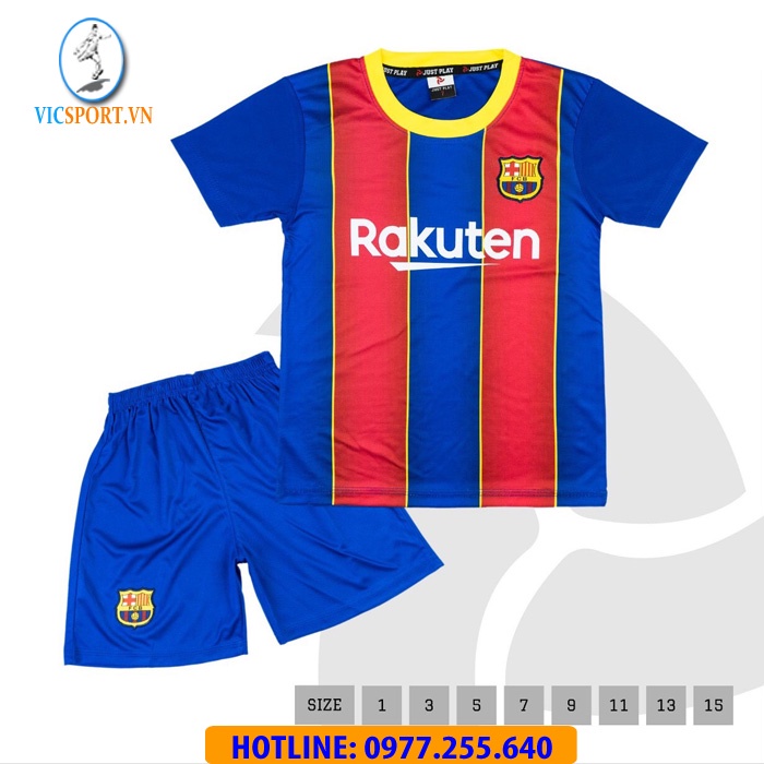 Áo Bóng Đá Trẻ Em, Quần Áo Đá Banh Cho Bé CLB Barcelona Siêu Cưng Vải Thun Lạnh Cao Cấp - Vicspost