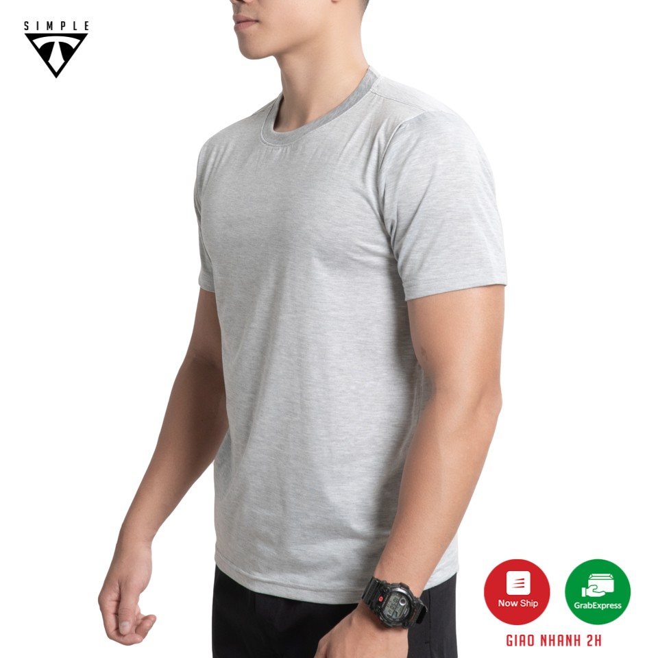 Áo Thun Nam Cotton cổ tròn TSIMPLE phông basic tay ngắn vải co giãn, dày dặn , form chuẩn  màu Xám | BigBuy360 - bigbuy360.vn