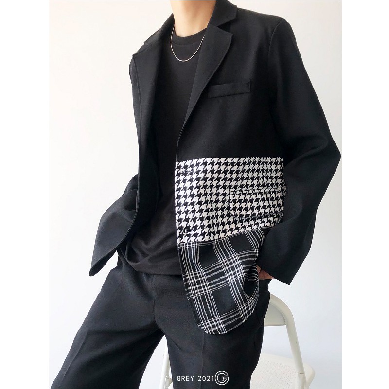 Áo khoác blazer vest nam from rộng màu kẻ đen phong cách Hàn Quốc Menstore90