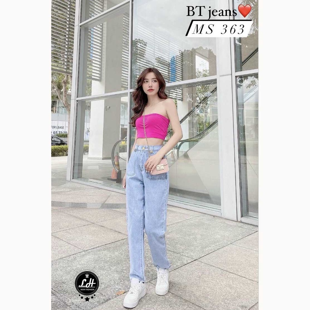 Quần baggy jean nữ 2 túi đắp vuông Ms 120