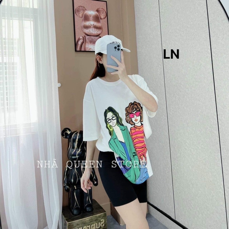 Sét áo 2 cô gái đeo kính + quần legging lửng TH6