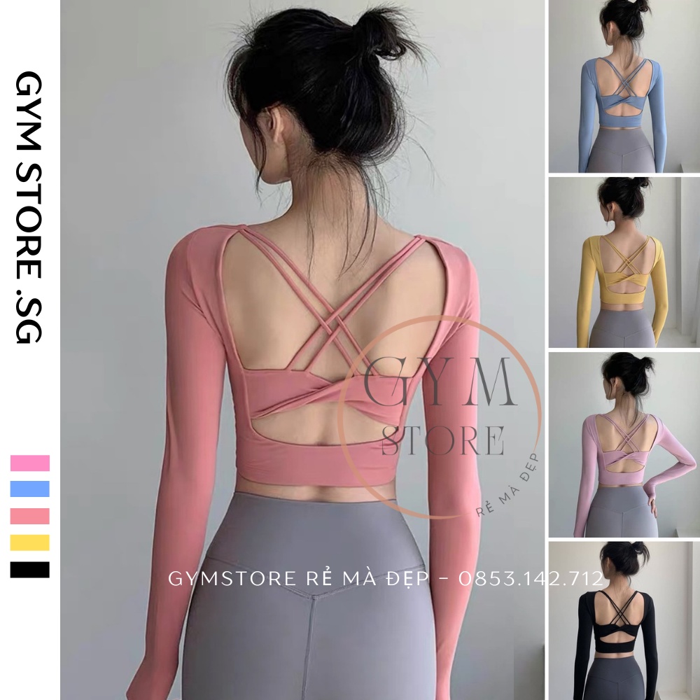 Áo Thun Ôm Body Có Mút Dài Tay Thể Thao Nữ Tập Gym Yoga Phối Dây Lưng Tôn Dáng Thoáng Mát  772