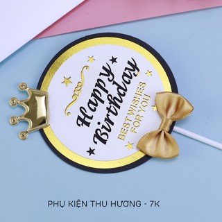 Set 3 thẻ cắm HPBD nơ tròn đen vàng
