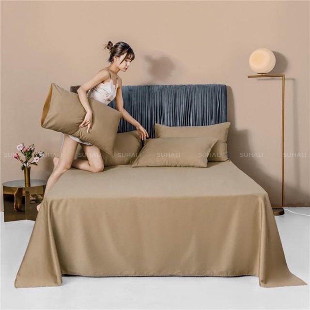 Bộ vỏ ga gối cotton 60S SUHALI tông màu trơn tối giản