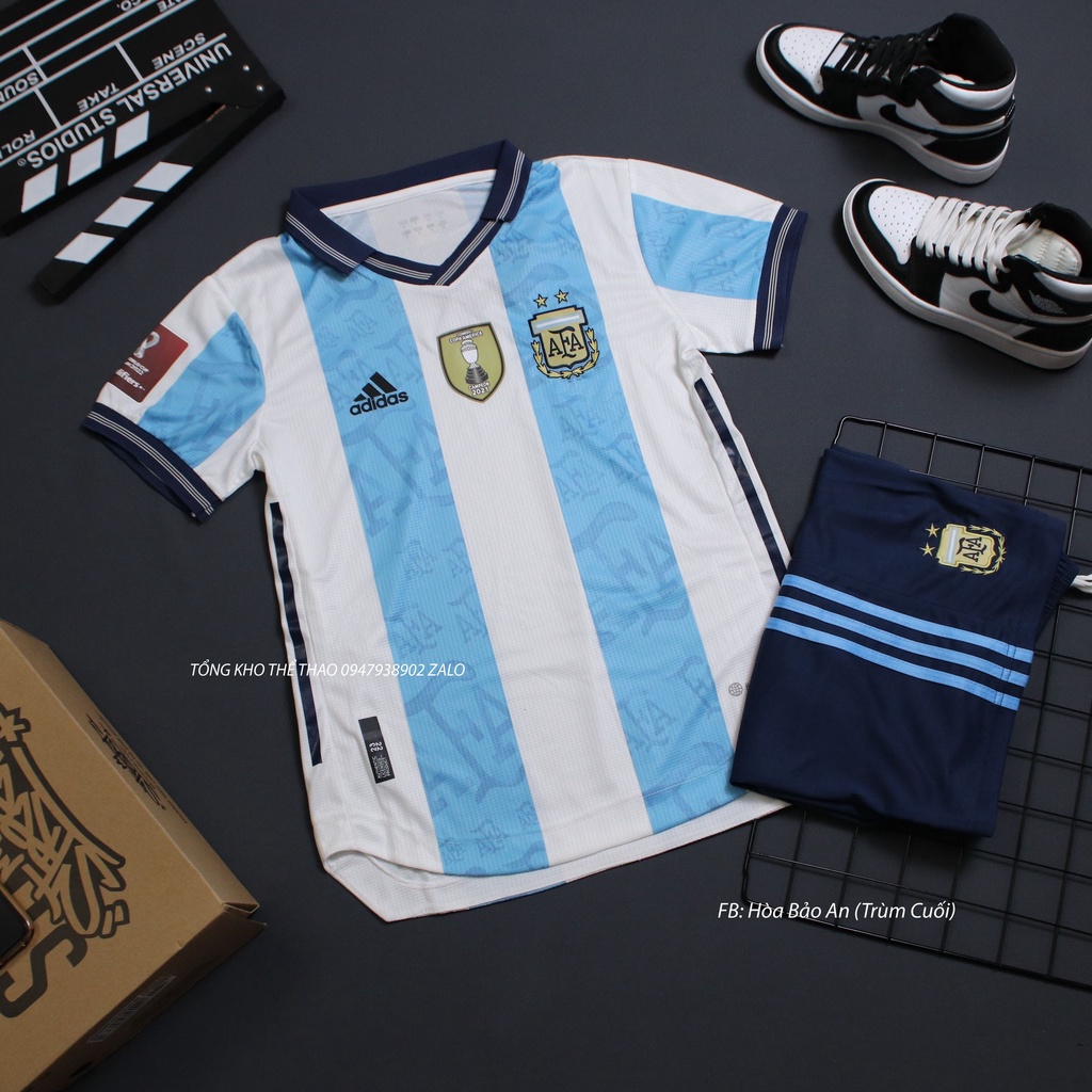 Set Bộ Thể Thao Đội Tuyển Argentina - Quần Áo Bóng Đá Tuyển Argentina Màu Xanh Đen - Vải thái chuẩn áo thi đấu 2022