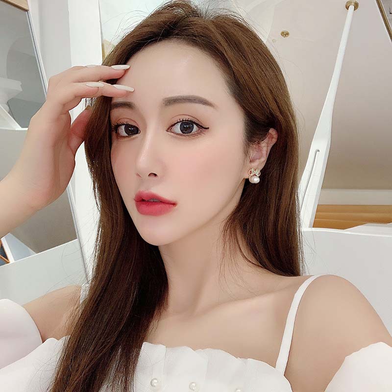 Khuyên Tai Hình Nơ Đính Đá Pha Lê Nhân Tạo Phong Cách Thời Trang Hàn Quốc