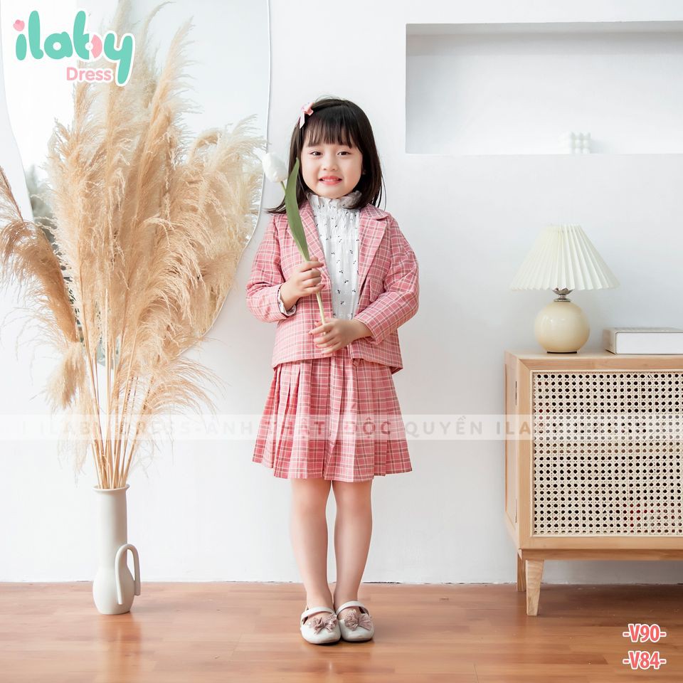 [Mã FARSBR7A giảm 10% đơn 99K] Set (áo + váy) dạ cổ vest ILABY cho bé gái từ 1-10 tuổi [V84]