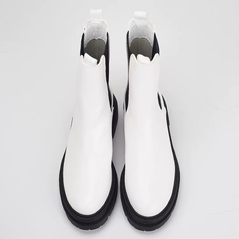 Boots nâng đế 4cm cổ cao màu trắng