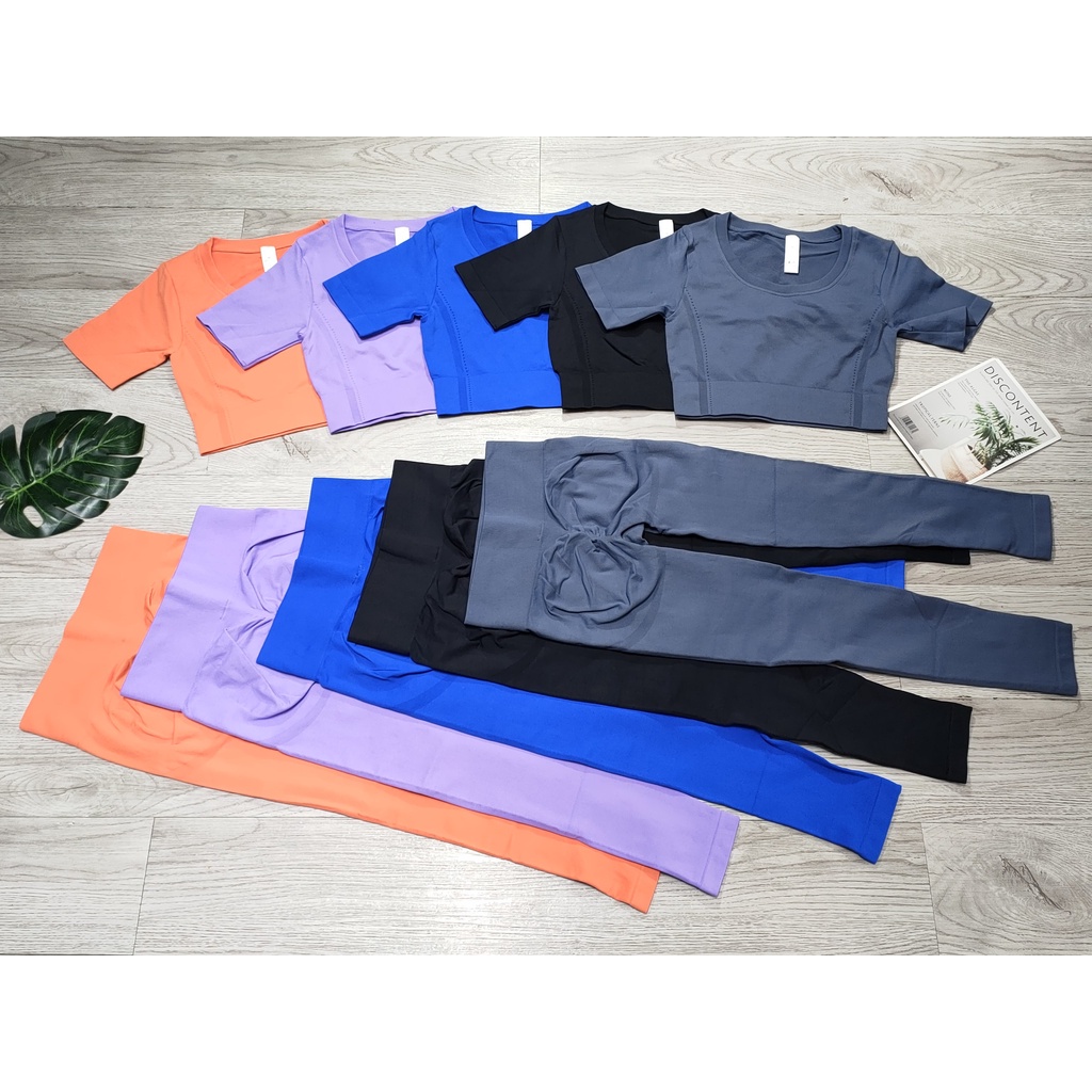Set đồ tập gym yoga thể thao nữ dệt kim áo crop quần dài cao cấp hàng nhập Bin Sports BD159