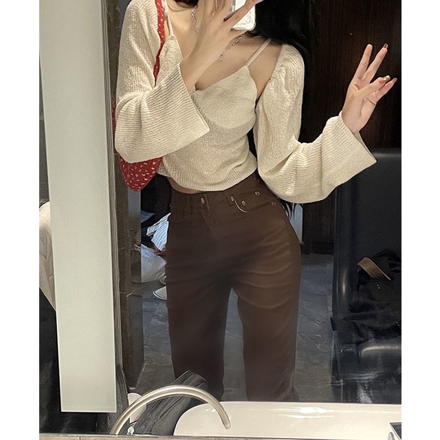 Quần jean nữ lưng cao ống loe màu nâu đen kiểu dáng hot trend phong cách retro Hàn Quốc loại 1 đủ size