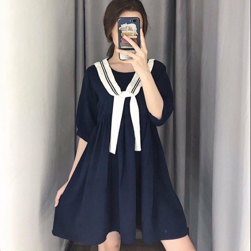 [Mã SKAMSALEP6 giảm 10% tối đa 100K đơn 150K] DX556 - Đầm Xòe Babydoll Xanh Thủy Thủ Cực Xinh | BigBuy360 - bigbuy360.vn