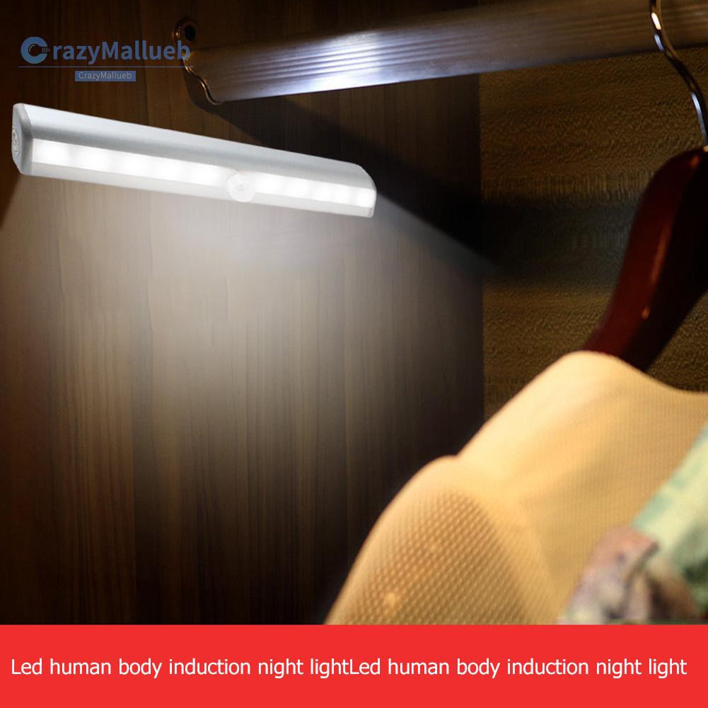 Crazymallueb❤4Pcs 10 LED Motion Sensor Wireless Battery Powered Closet Lamp Cabinet Night Light Portable White Light