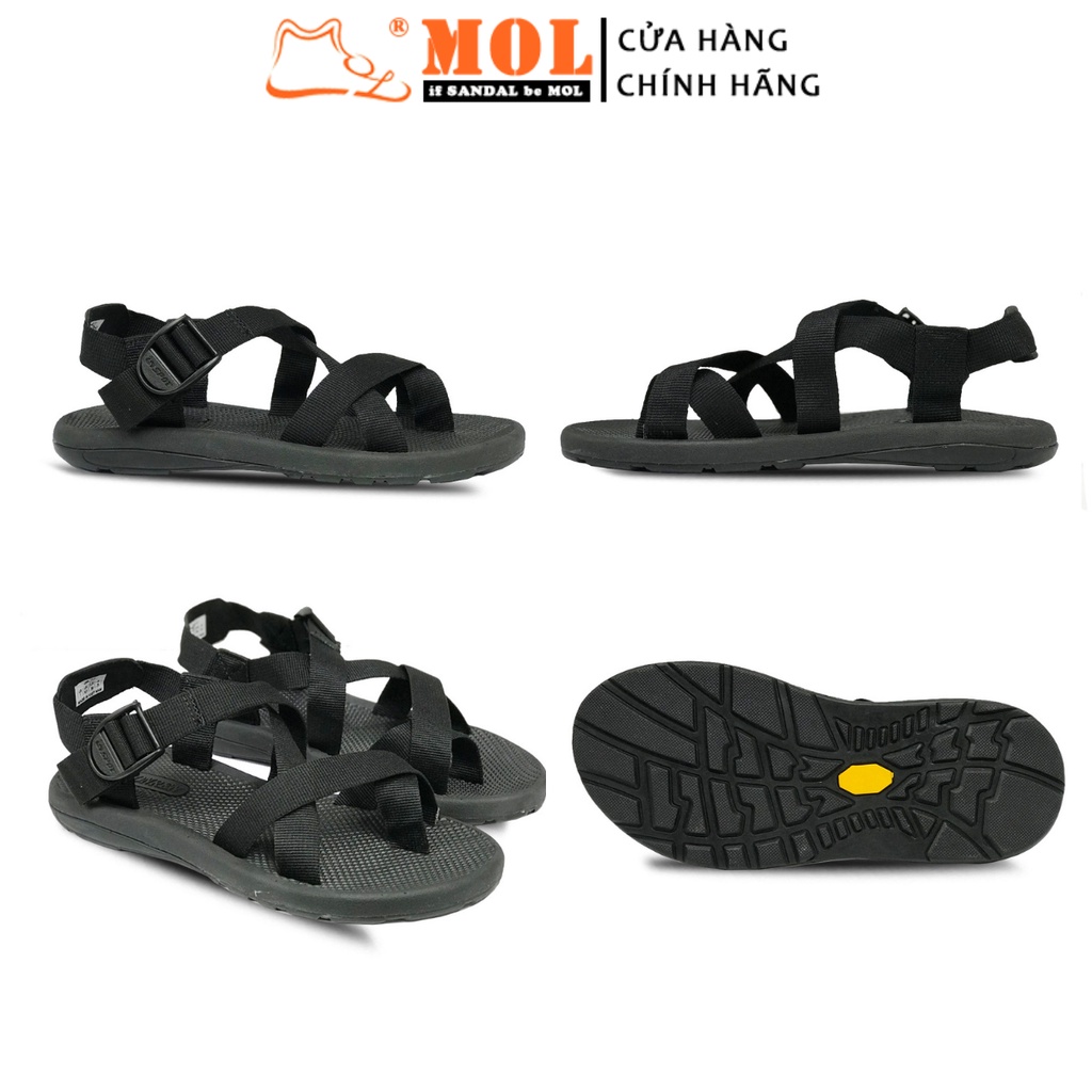 Giày Sandal Rova Unisex Nam Nữ Kiểu Cổ Điển Quai Dù Đế Cao Su Đi Học Màu Đen RV117