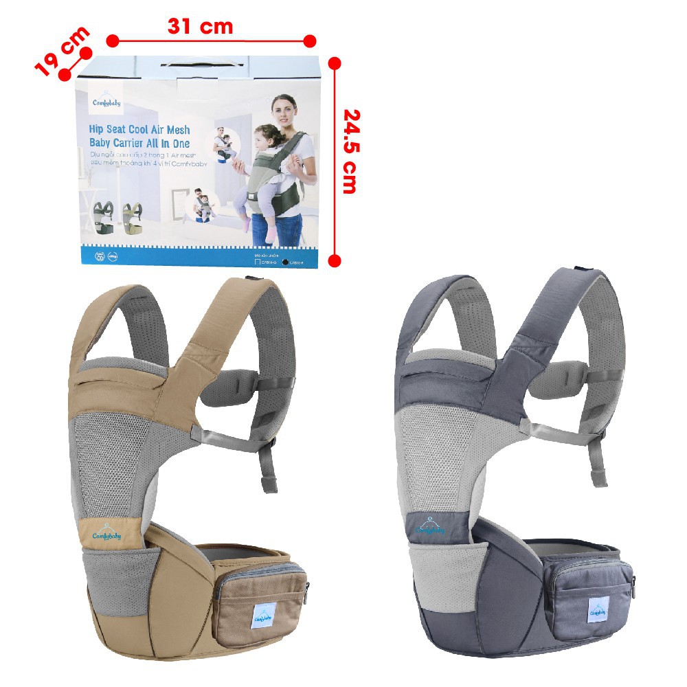 Địu em bé ngồi cao cấp siêu mềm 4 tư thế công nghệ Air Mesh thoáng khí - Comfybaby CF818