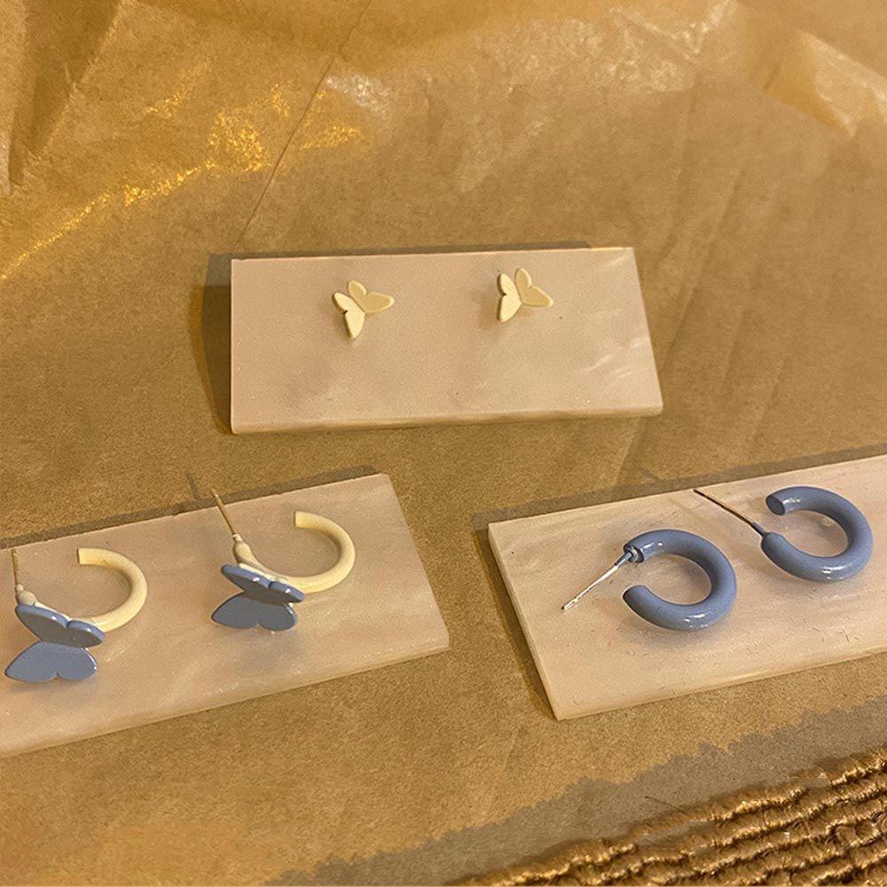 Bộ 3 Đôi Bông Tai Hình Tròn Họa Tiết Bướm Màu Sắc Ngọt Ngào Phong Cách Cổ Điển Thời Trang Cho Nữ