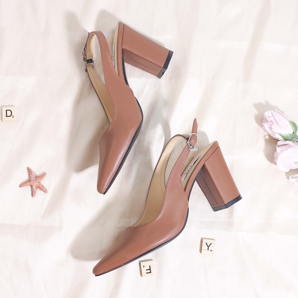 Giày Cao Gót 7cm Slingback Hở Gót Mũi Nhọn Pixie P880