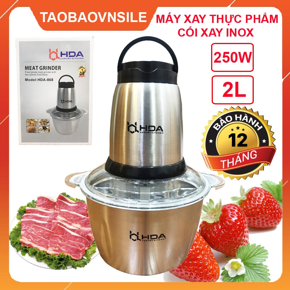 [SIÊU KHỎE] Máy Xay Thịt HDA LUXURY KITCHEN Cối Inox Đa Năng Dao 4 Lưỡi, Cối xay thịt đa năng - Dung Tích 2 lít