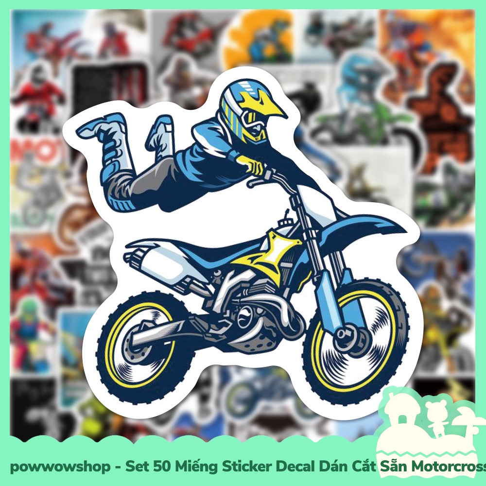 [Sẵn VN - Hỏa Tốc] Set 50 Miếng Sticker Decal Cắt Sẵn DIY Dán Trang Trí Vật Dụng Mẫu Motocross Vintage Classic