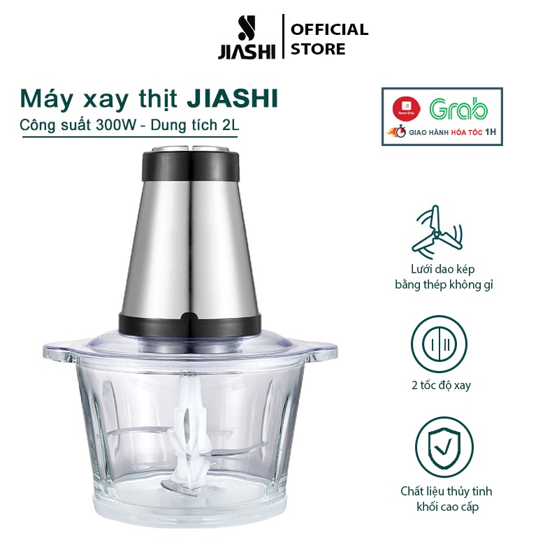 Máy Xay Thịt Đa Năng JIASHI Cối Inox, Thủy Tinh 4 Lưỡi  Công suất 300W Dung Tích 2L MXT01