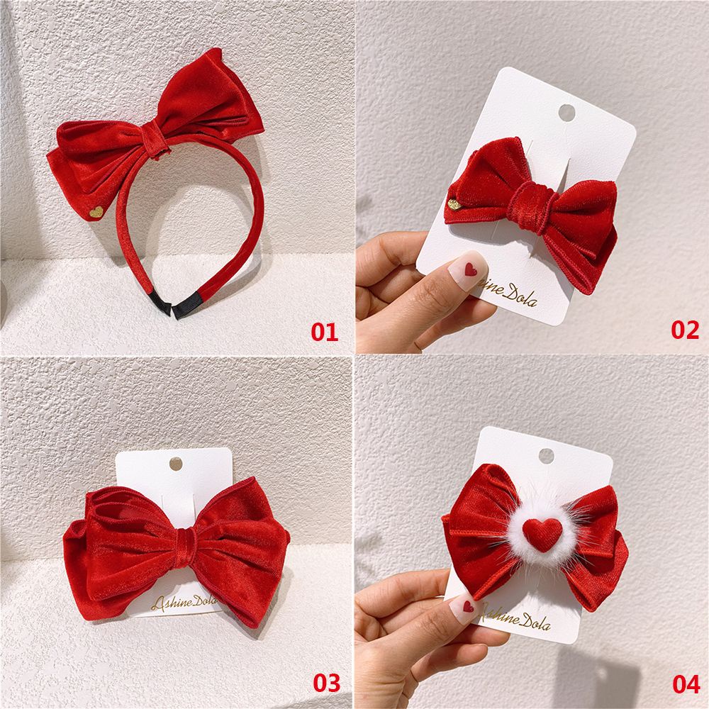 Kẹp tóc nơ vải nhung màu đỏ đáng yêu thời trang dành cho bé gái