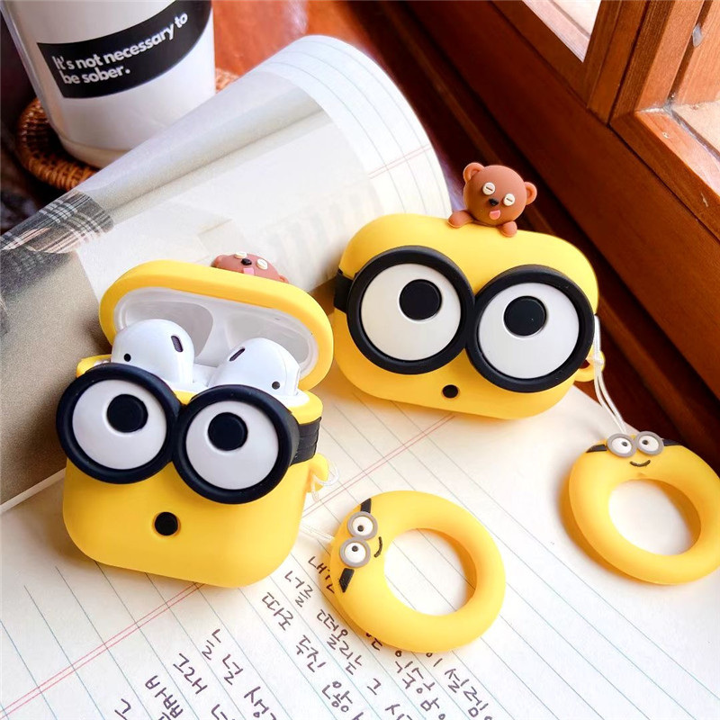 Vỏ bảo vệ hộp sạc tai nghe airpods 1 2 3 pro bằng silicon mềm hình minion dễ thương