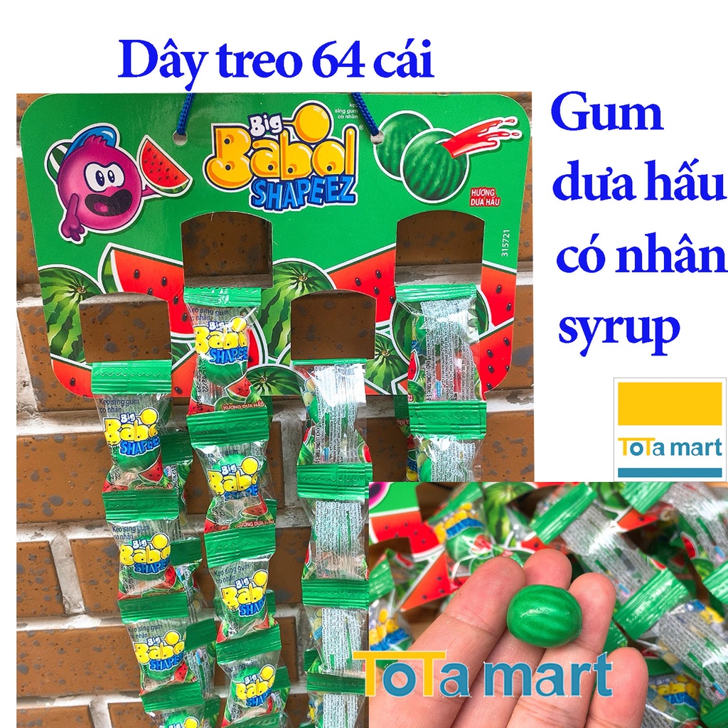 (Dây treo 64 cái) Kẹo sing gum dưa hấu BIG BABOL SHAPEEZ có nhân si rô.
