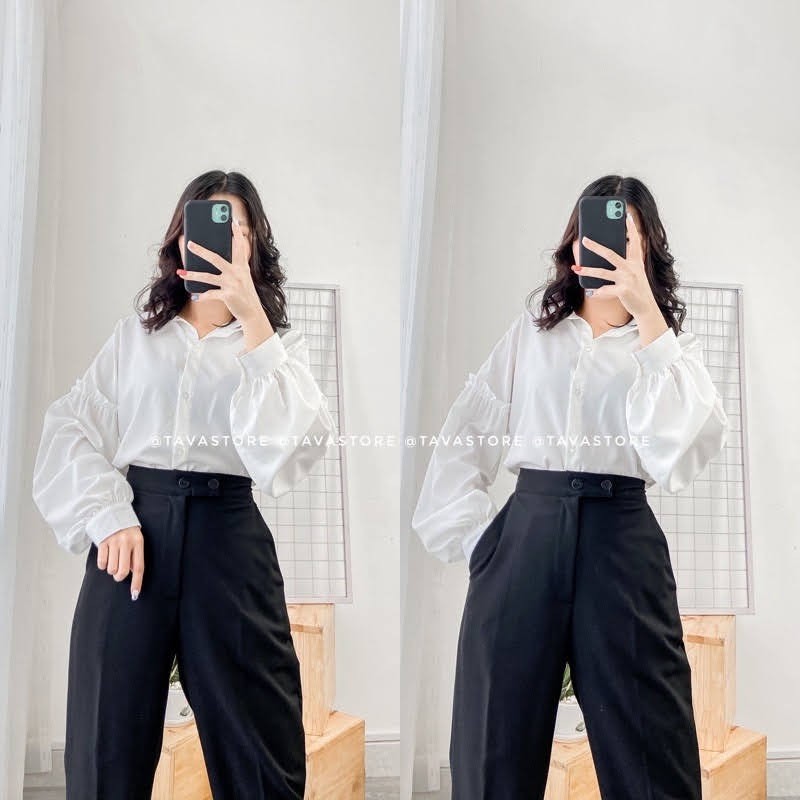Áo Sơ Mi Trắng Tay Phồng Form Rộng - Áo somi trắng Ảnh Thật (có video) | BigBuy360 - bigbuy360.vn