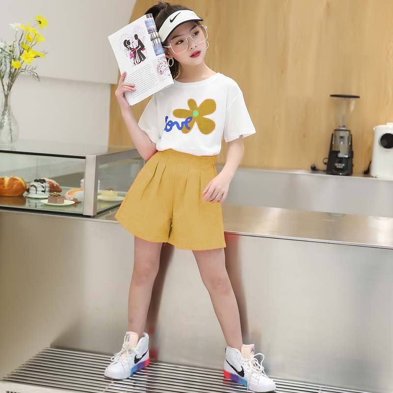 Đồ bộ bé gái 18-45kg , bộ cộc tay bé gái mẫu HOA VÀNG dịu dàng duyên dáng