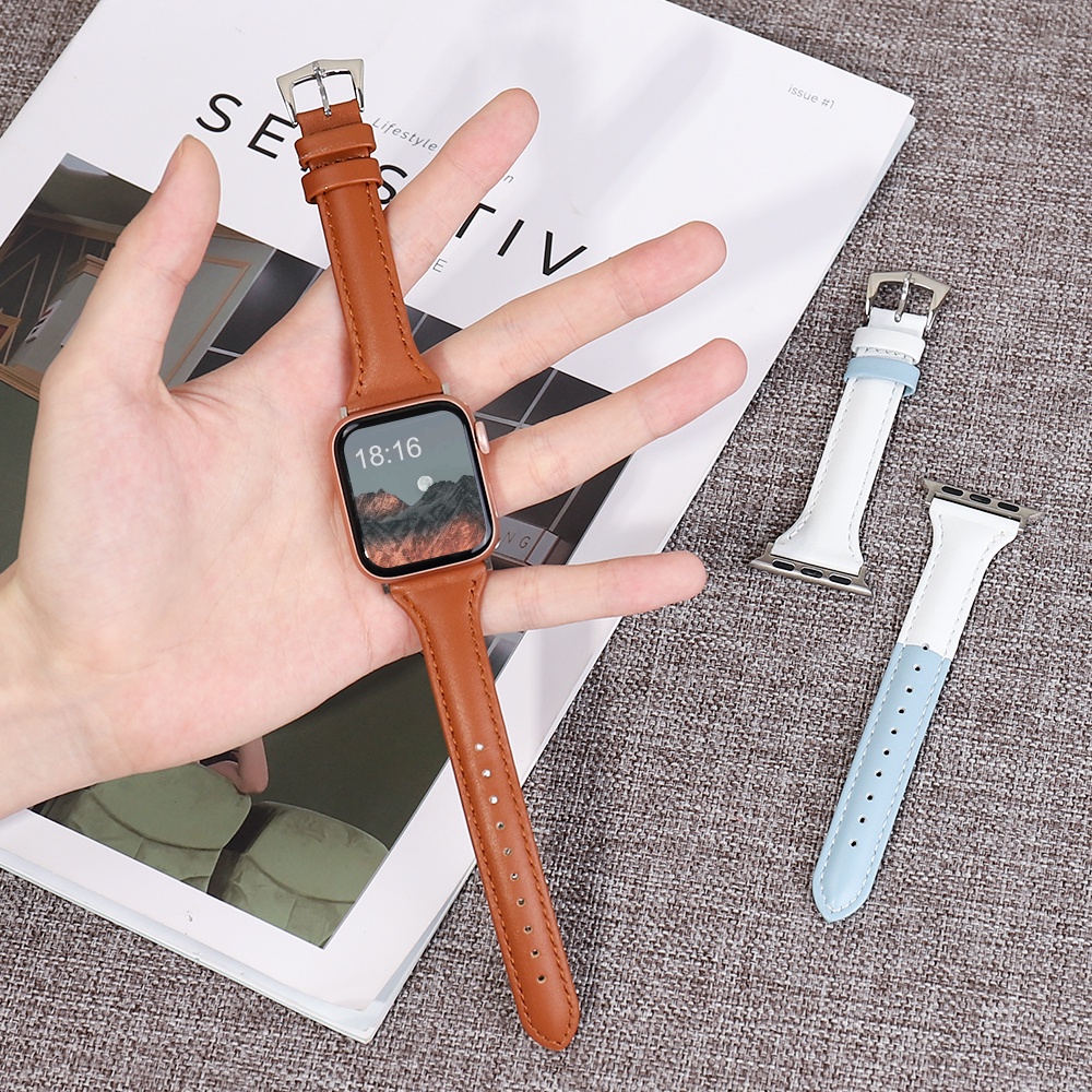 Dây Đeo Bằng Da Thật Cho Đồng Hồ Thông Minh Apple Watch 44MM 40MM 42MM 41 45 38MM SE 7 6 5 43